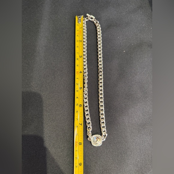 Silver Cuban link Necklace with Crystal Accent - Picture 4 of 6